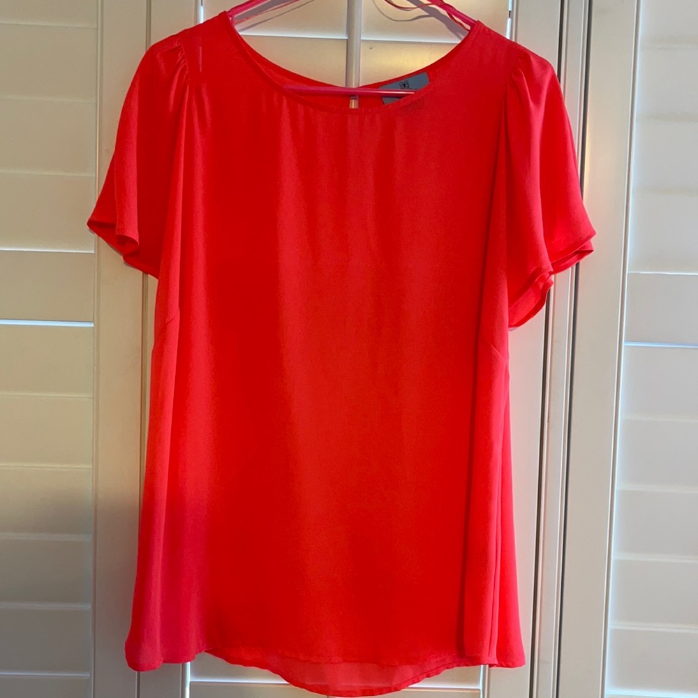 CeCe Bright Pink-Orange Large CeCe flutter sleeve top